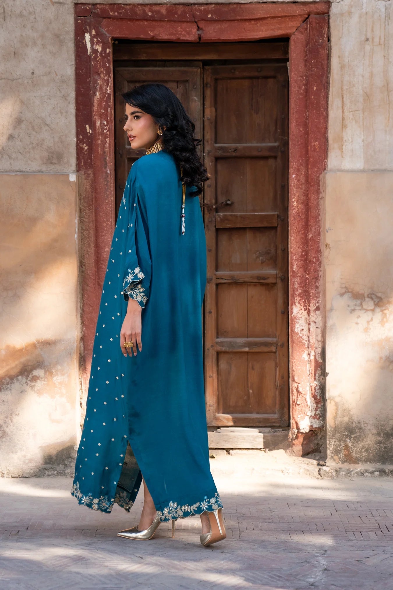 1 Piece Embroidered Raw Silk Kaftan Pret SS - 25