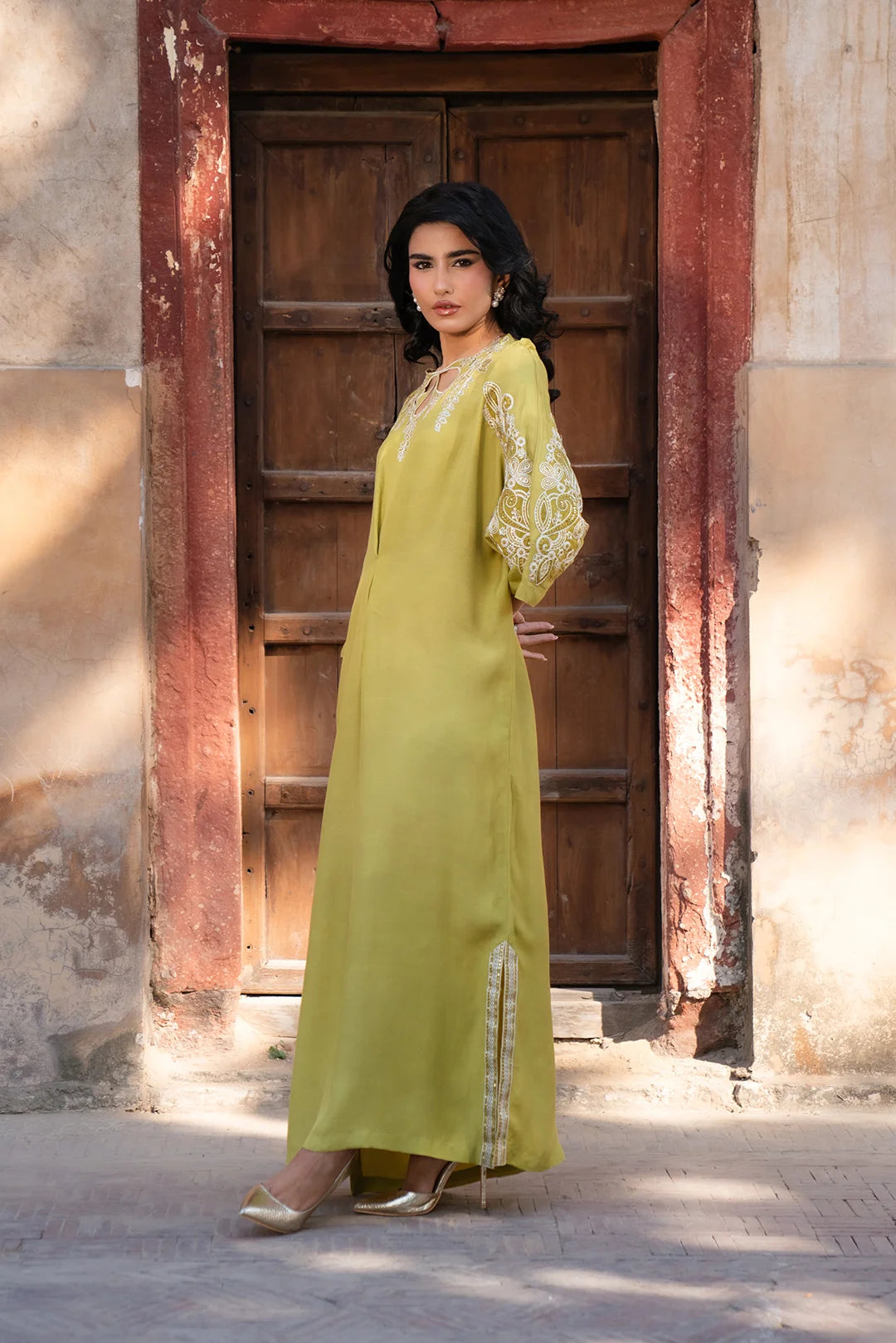 1 Piece Embroidered Raw Silk Kaftan Pret SS - 25