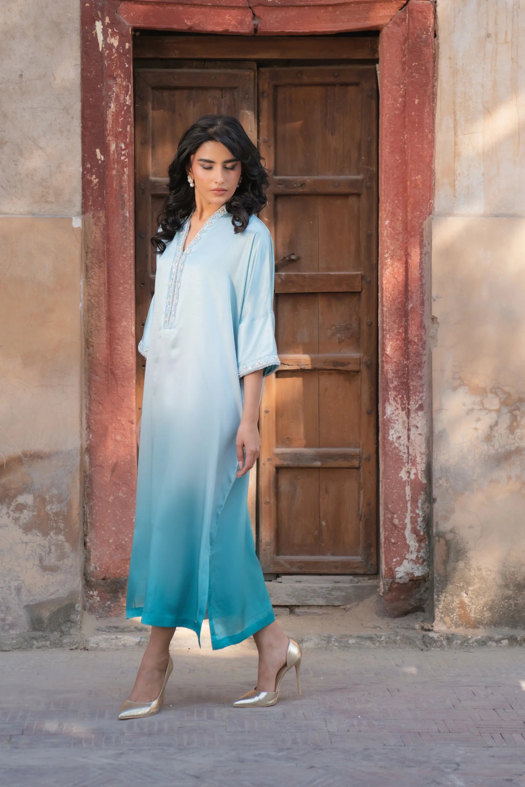 1 Piece Embroidered Silk Kaftan Pret SS - 25