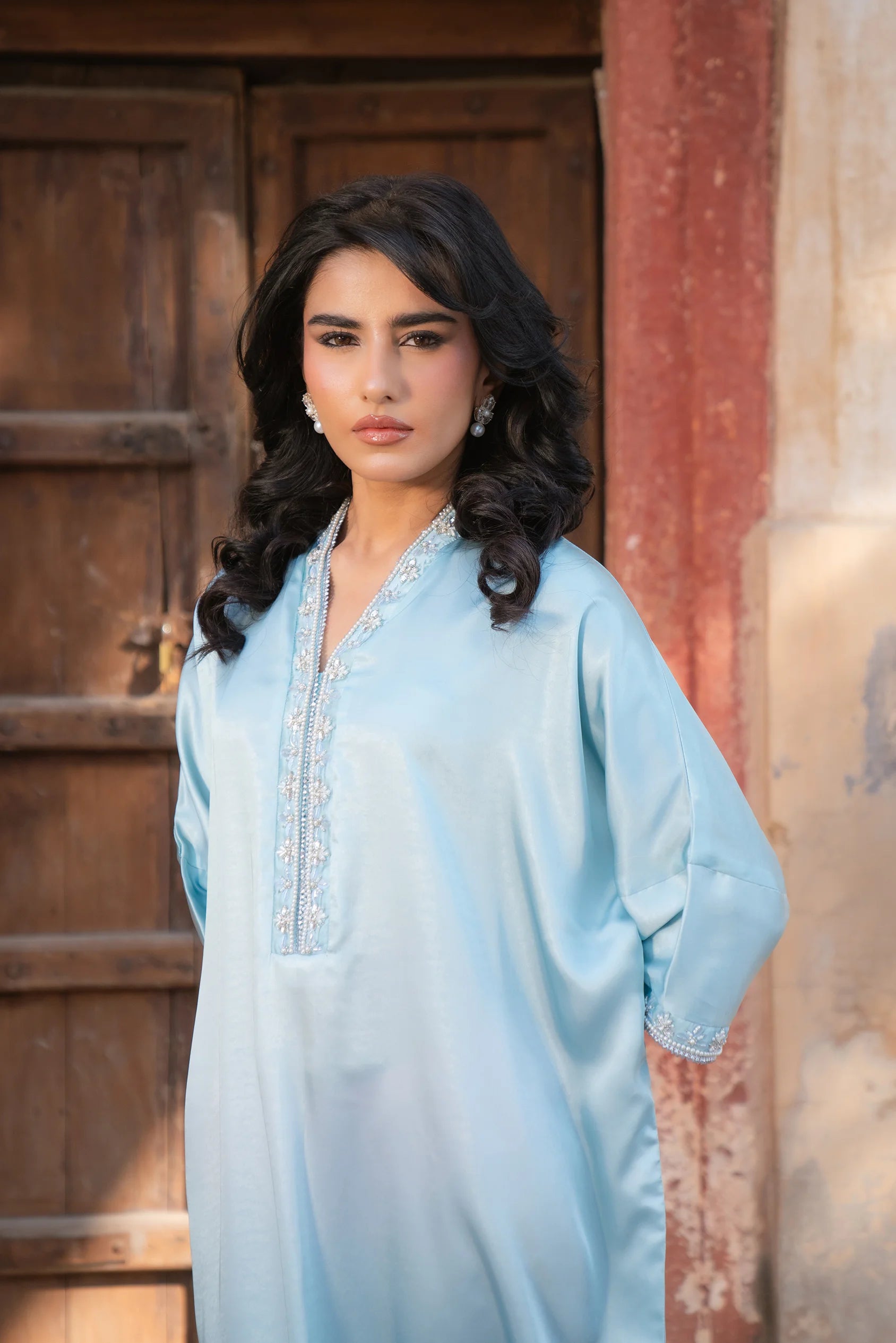 1 Piece Embroidered Silk Kaftan Pret SS - 25