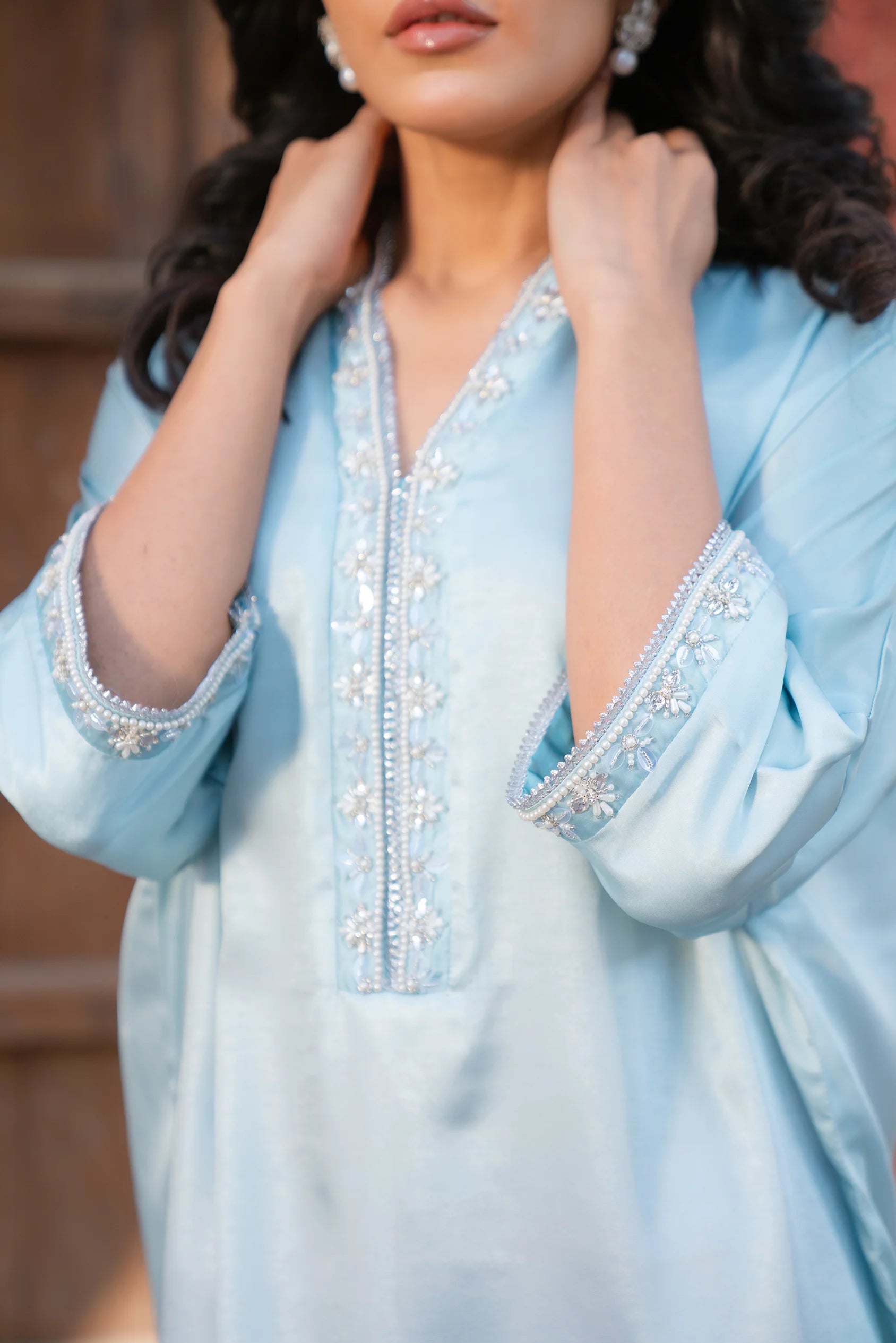 1 Piece Embroidered Silk Kaftan Pret SS - 25