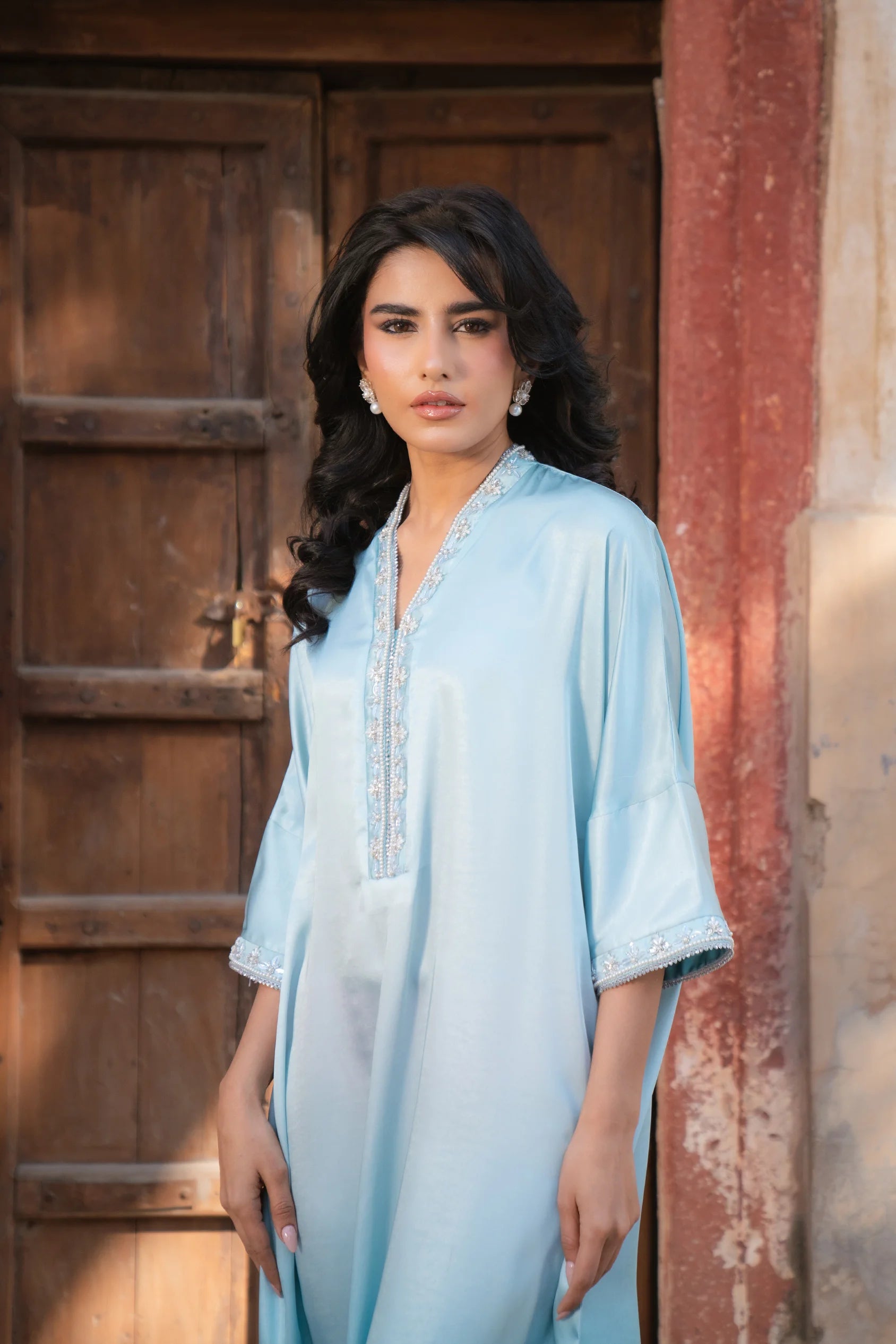 1 Piece Embroidered Silk Kaftan Pret SS - 25
