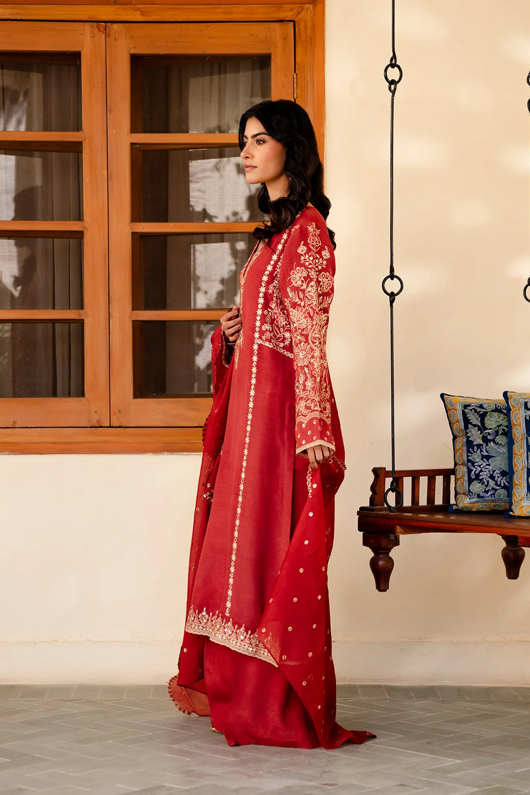 3 Piece Embroidered Raw Silk Suit Pret SS - 25