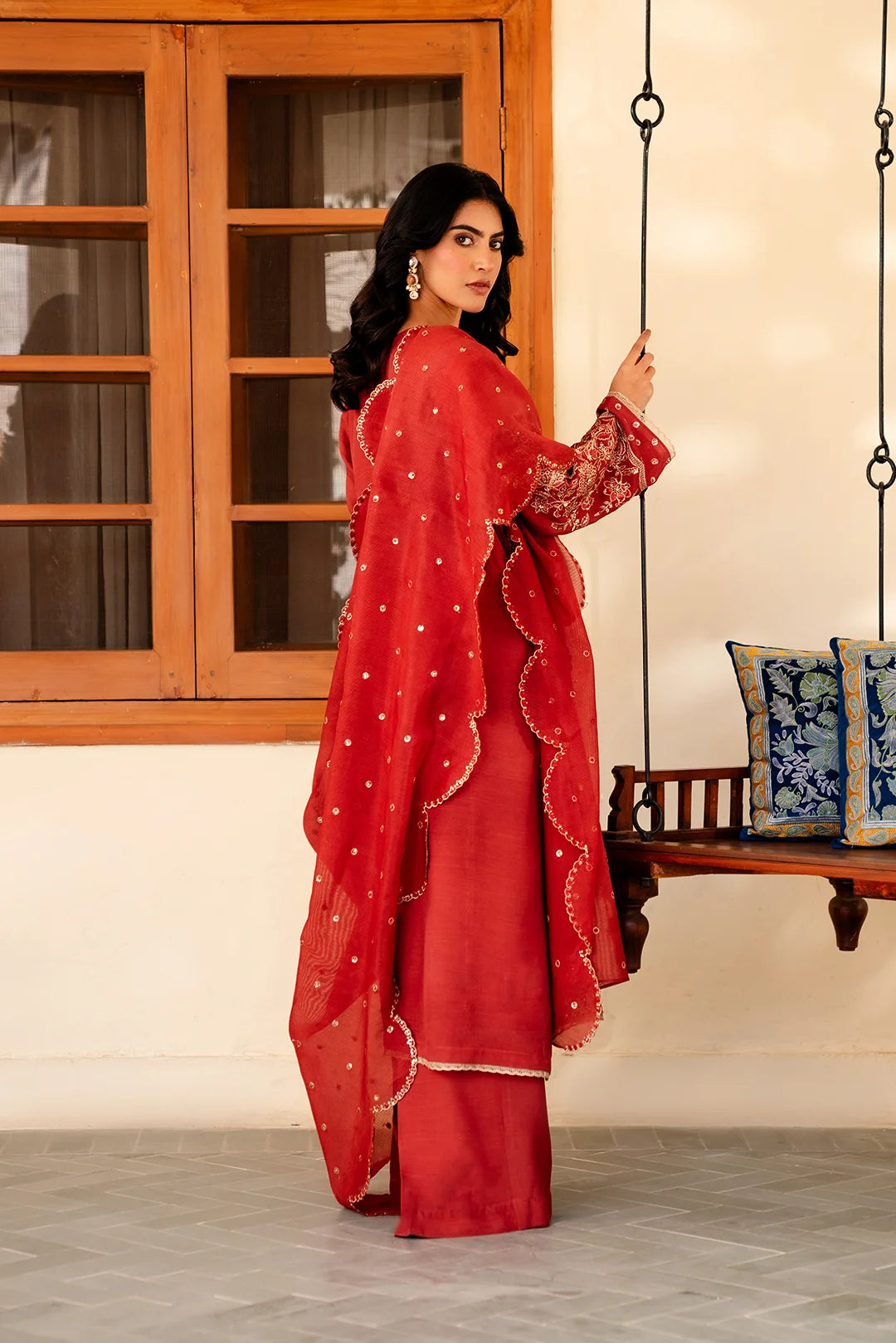 3 Piece Embroidered Raw Silk Suit Pret SS - 25