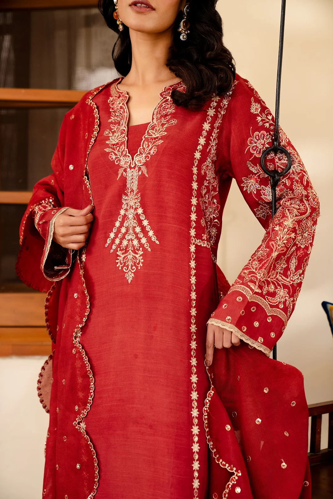 3 Piece Embroidered Raw Silk Suit Pret SS - 25