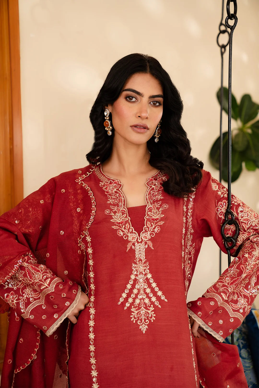 3 Piece Embroidered Raw Silk Suit Pret SS - 25