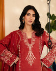 3 Piece Embroidered Raw Silk Suit Pret SS - 25