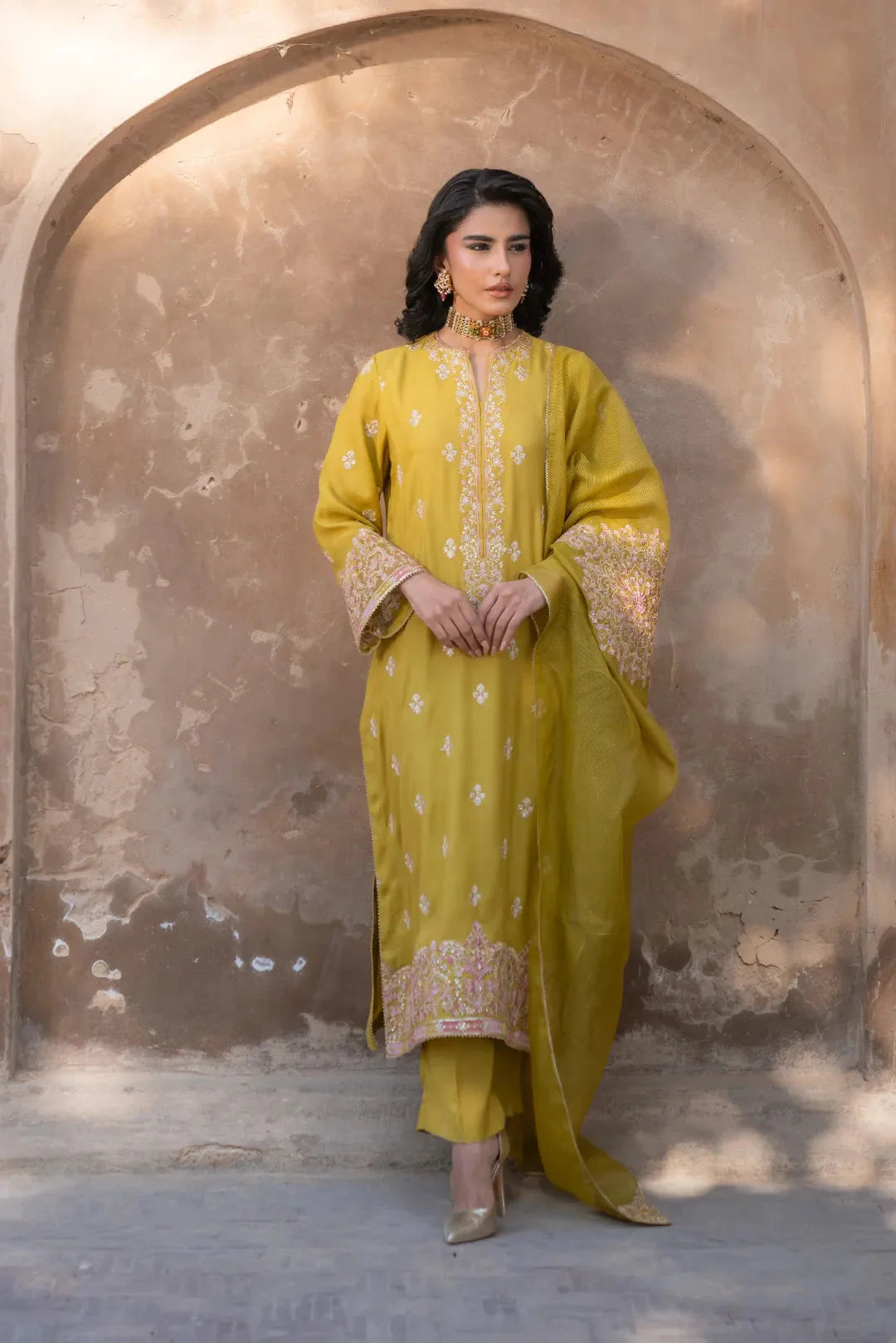 3 Piece Embroidered Raw Silk Suit Pret SS - 25