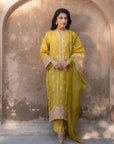 3 Piece Embroidered Raw Silk Suit Pret SS - 25