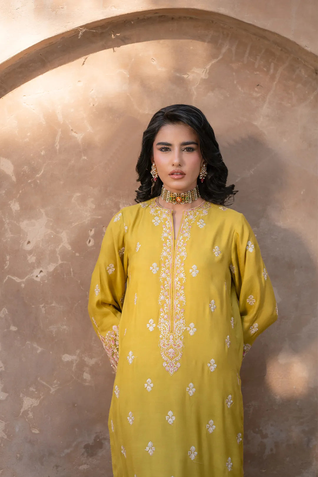 3 Piece Embroidered Raw Silk Suit Pret SS - 25