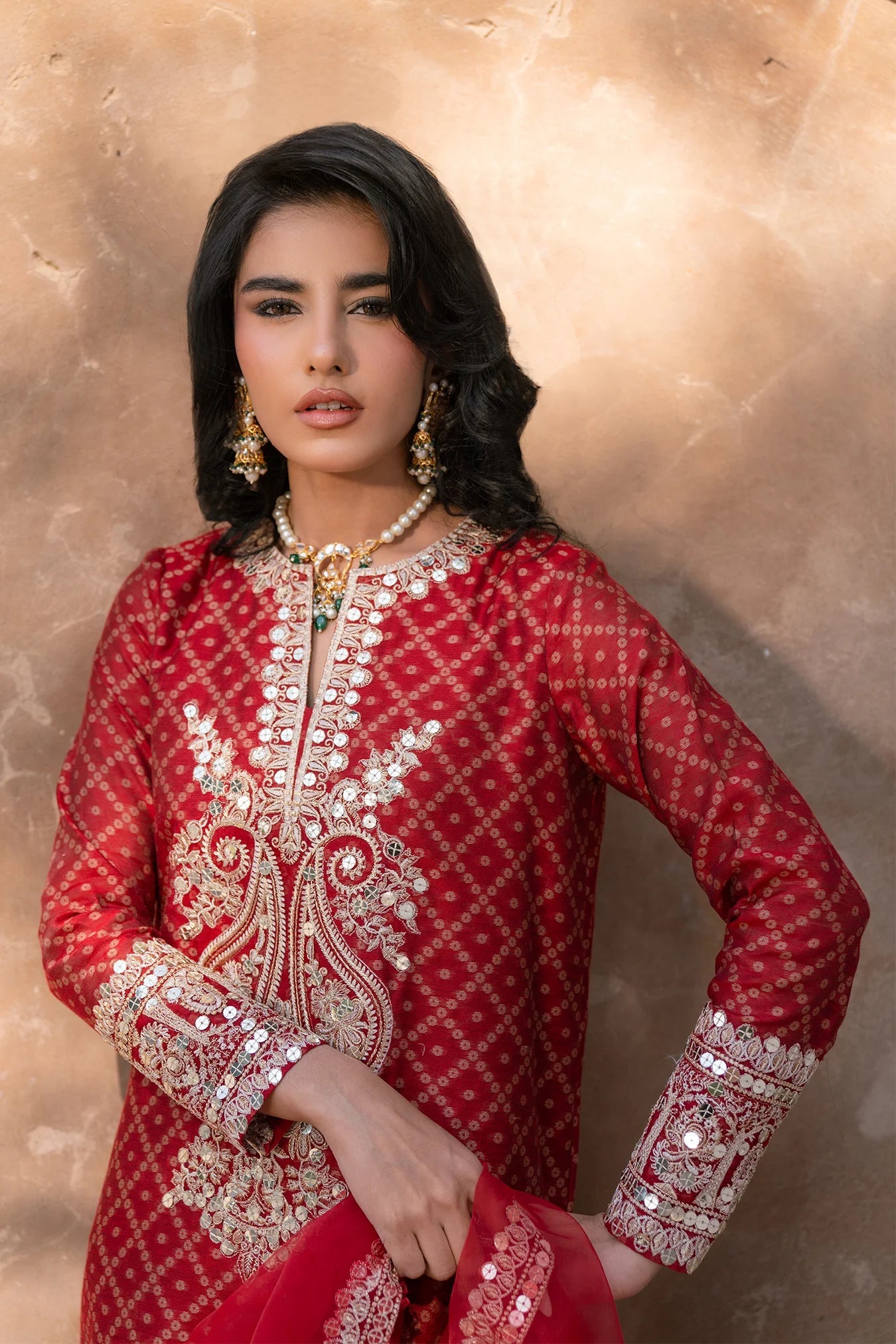 3 Piece Embroidered Jacquard Cotton Net Suit Pret SS - 25