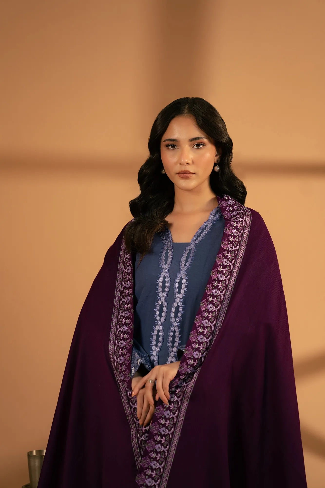 Purple Embroidered Shawl