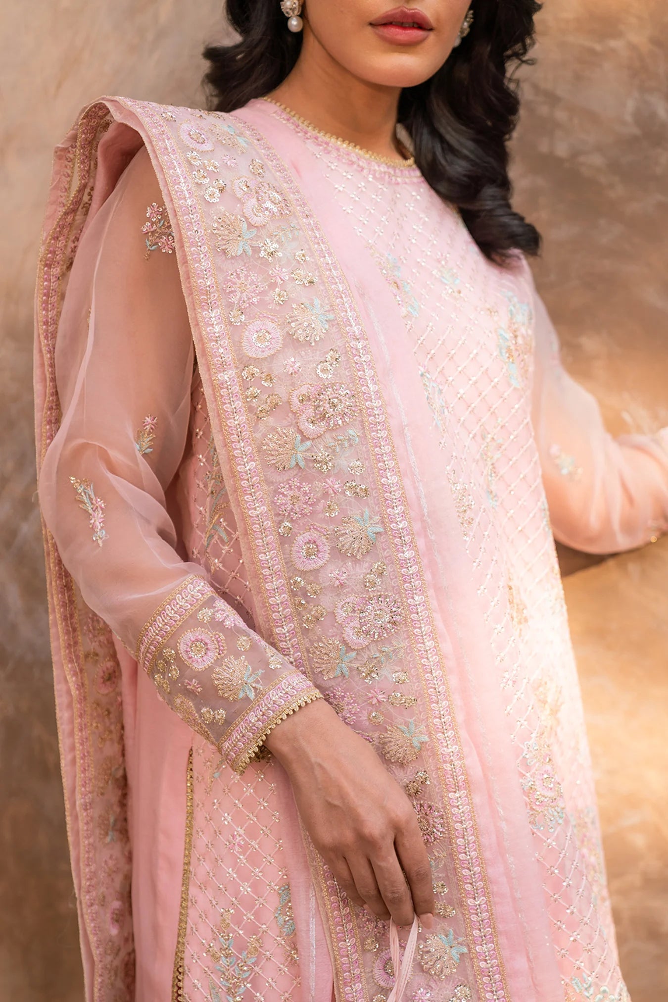 3 Piece Embroidered Organza Suit Pret SS - 25