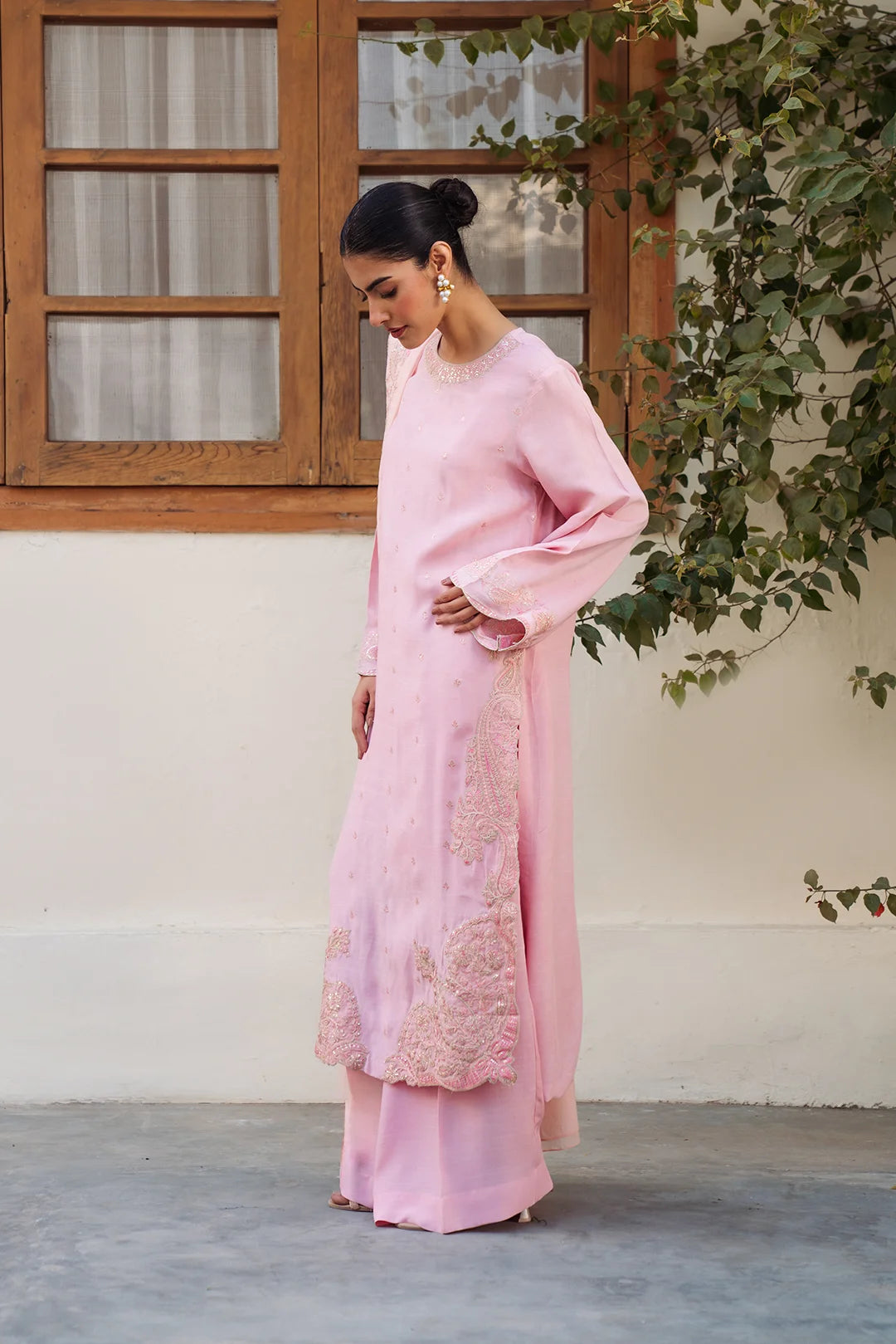 3 Piece Embroidered Raw Silk Suit Pret SS - 25