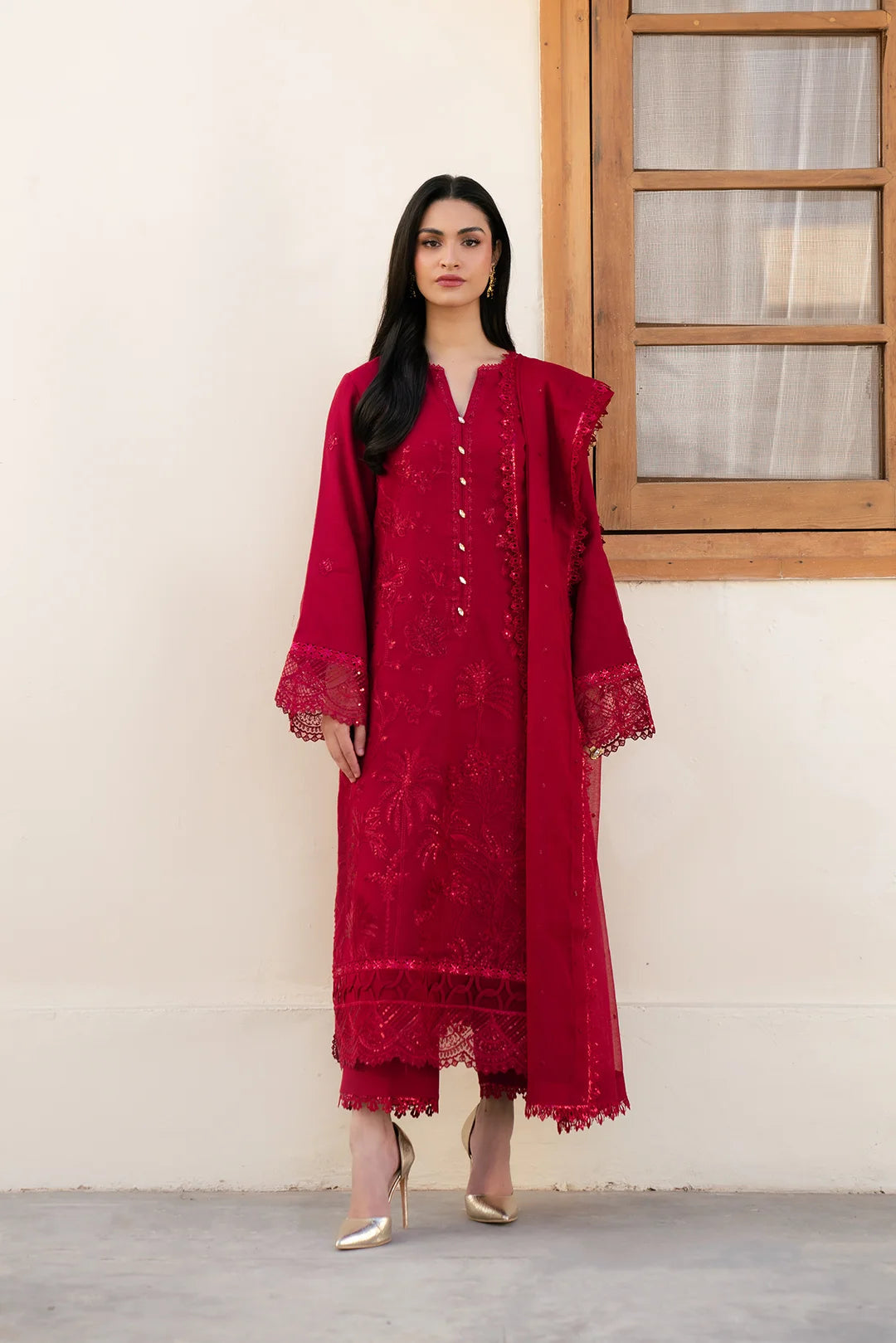 3 Piece Embroidered Cotton Net Suit Unstitched Winter-24