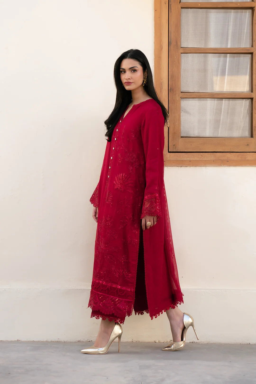 3 Piece Embroidered Cotton Net Suit Unstitched Winter-24