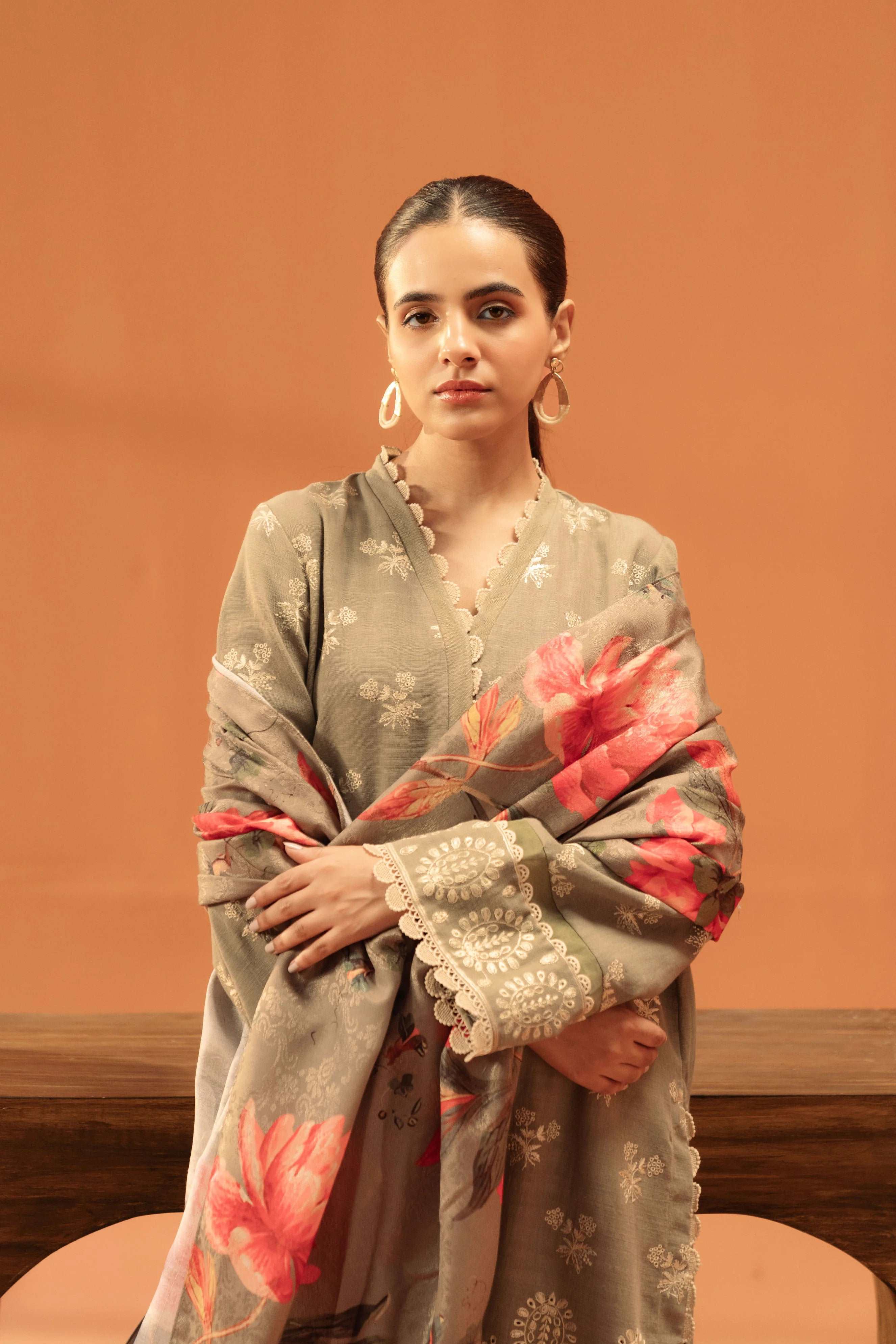 3 Piece Embroidered Karandi Suit Unstitched Winter-24