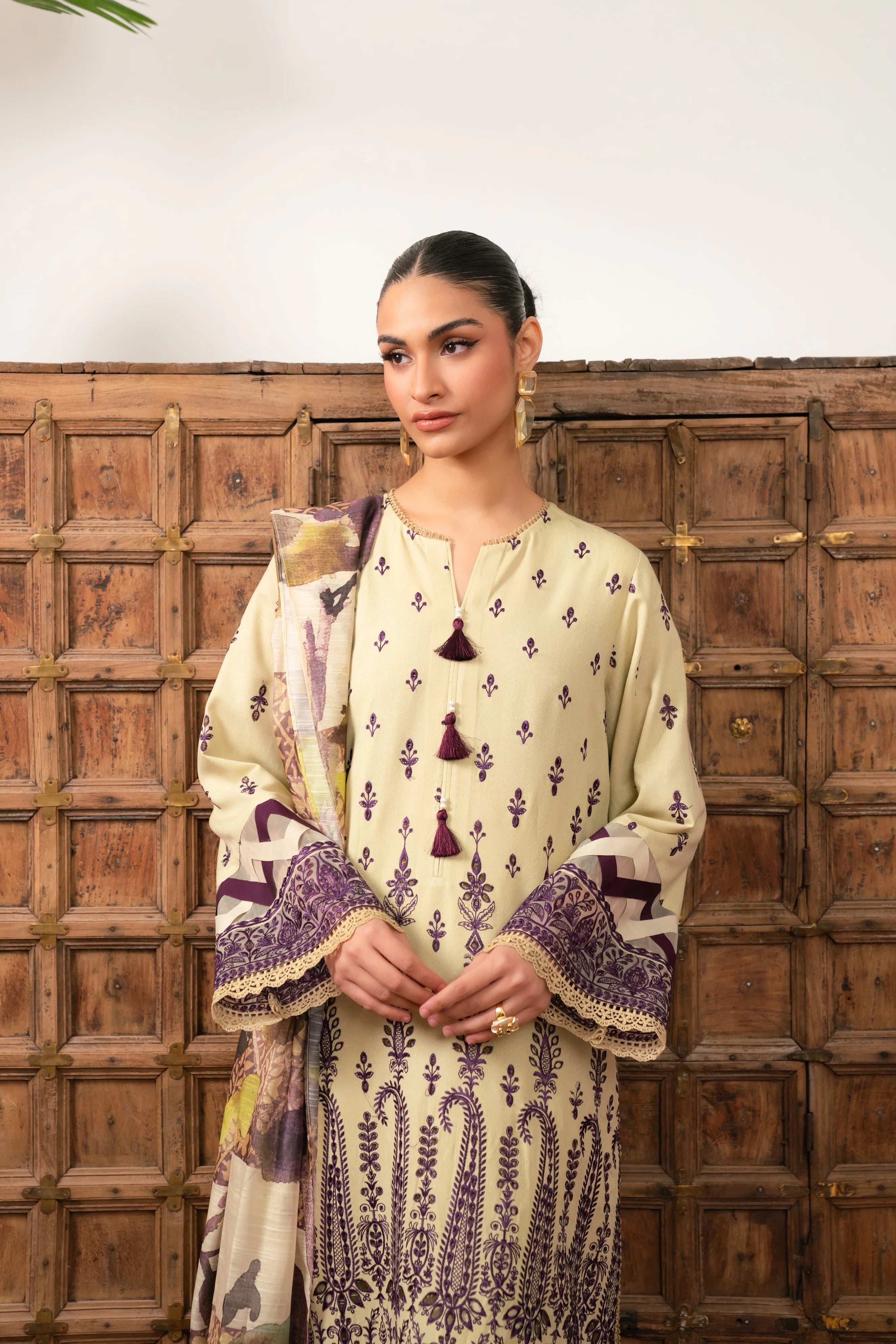 3 Piece Embroidered Karandi Suit Unstitched Winter-24