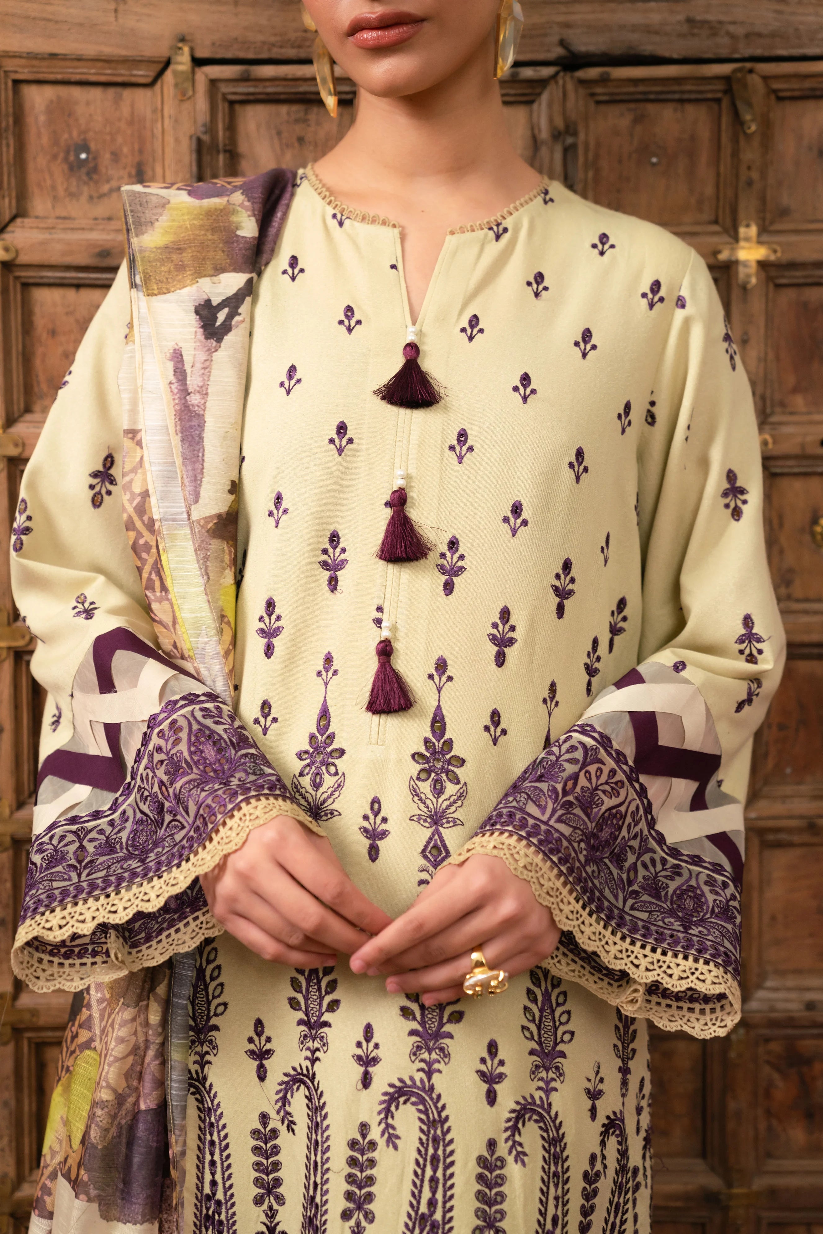 3 Piece Embroidered Karandi Suit Unstitched Winter-24