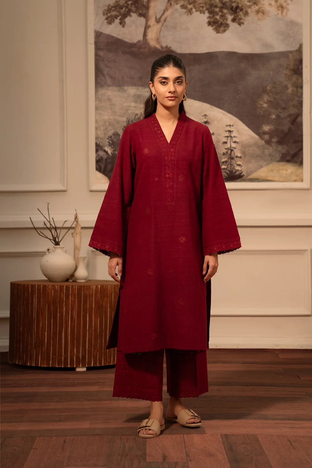2 Piece Solid Khaddar Suit Pret Winter-24