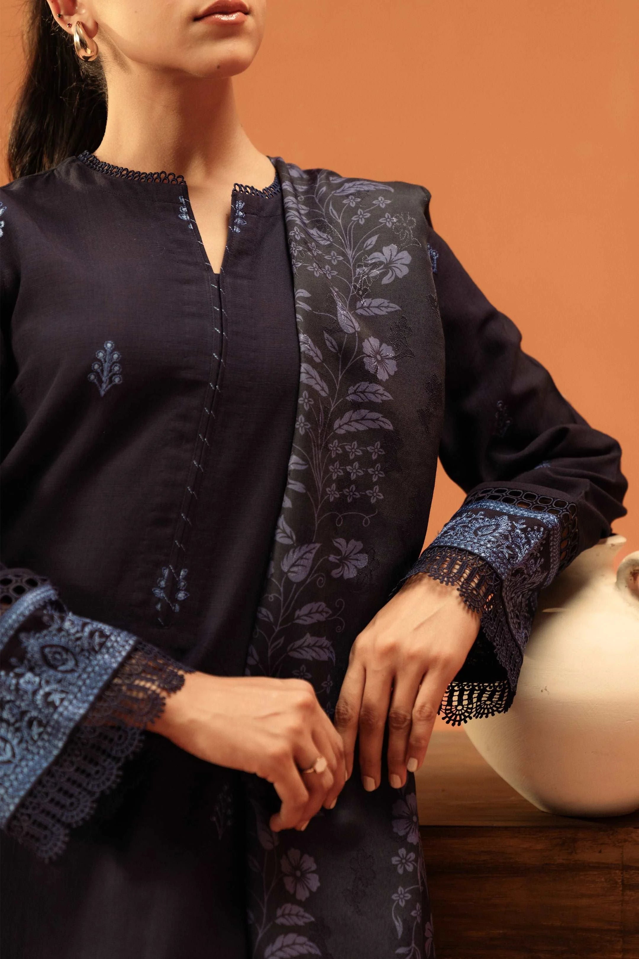 2 Piece Embroidered Khaddar Suit Pret Winter-24