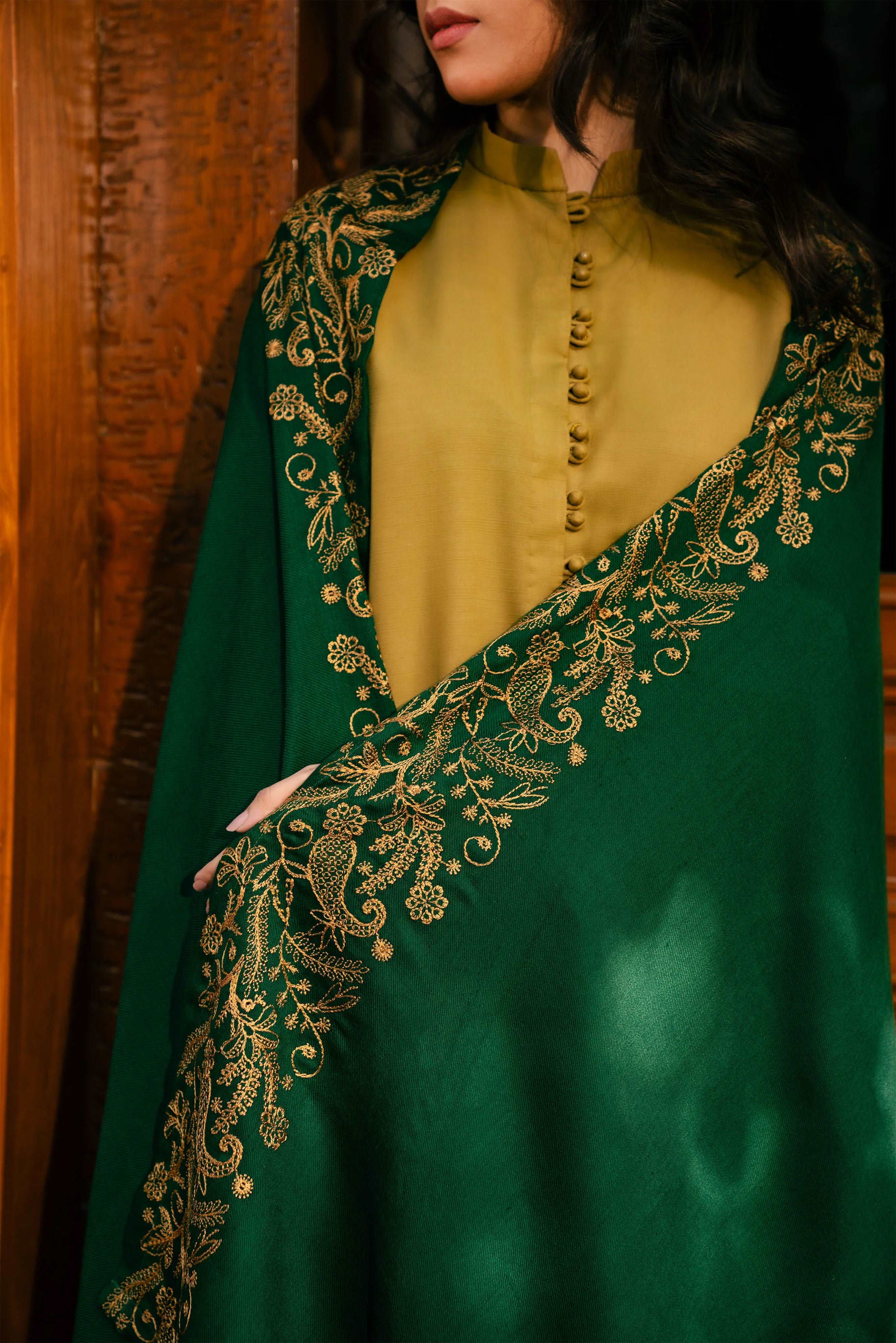 green emerald velvet dress Emerald Maxi Evening Dress with an Open Back and Shawl – trinarosh main image 0