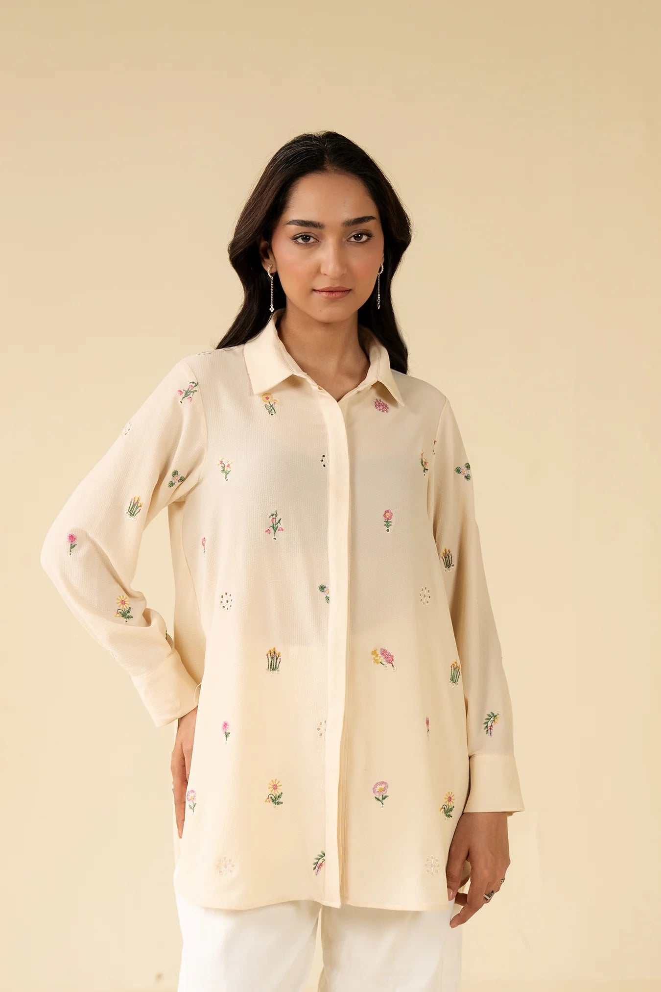 1 Piece Embroidered Button Down Shirt Pret SS - 25