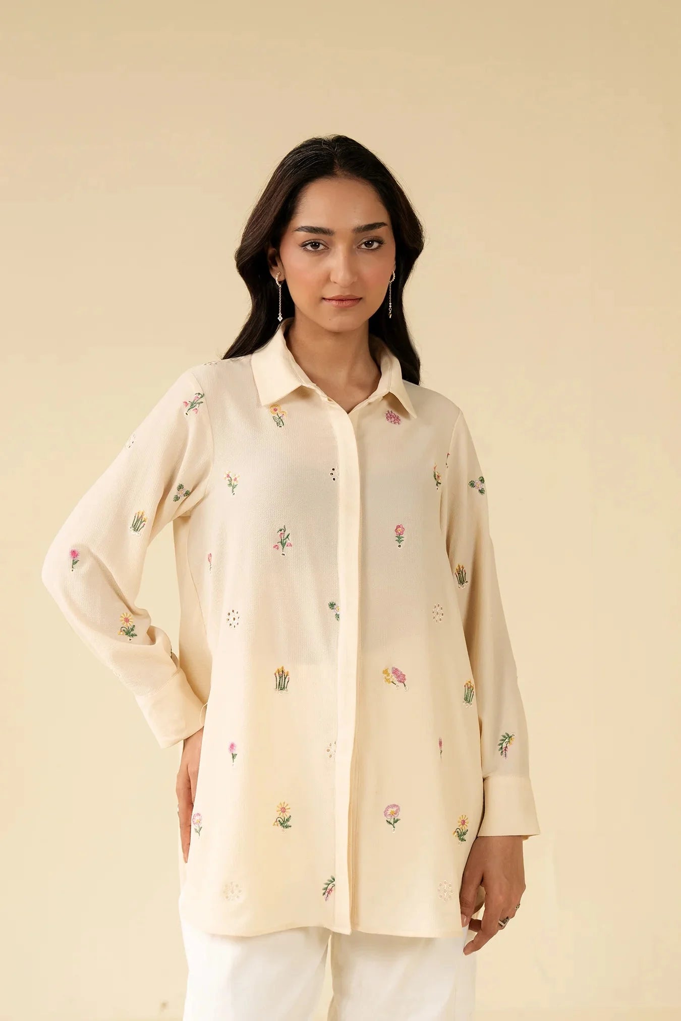 1 Piece Embroidered Button Down Shirt Pret SS - 25