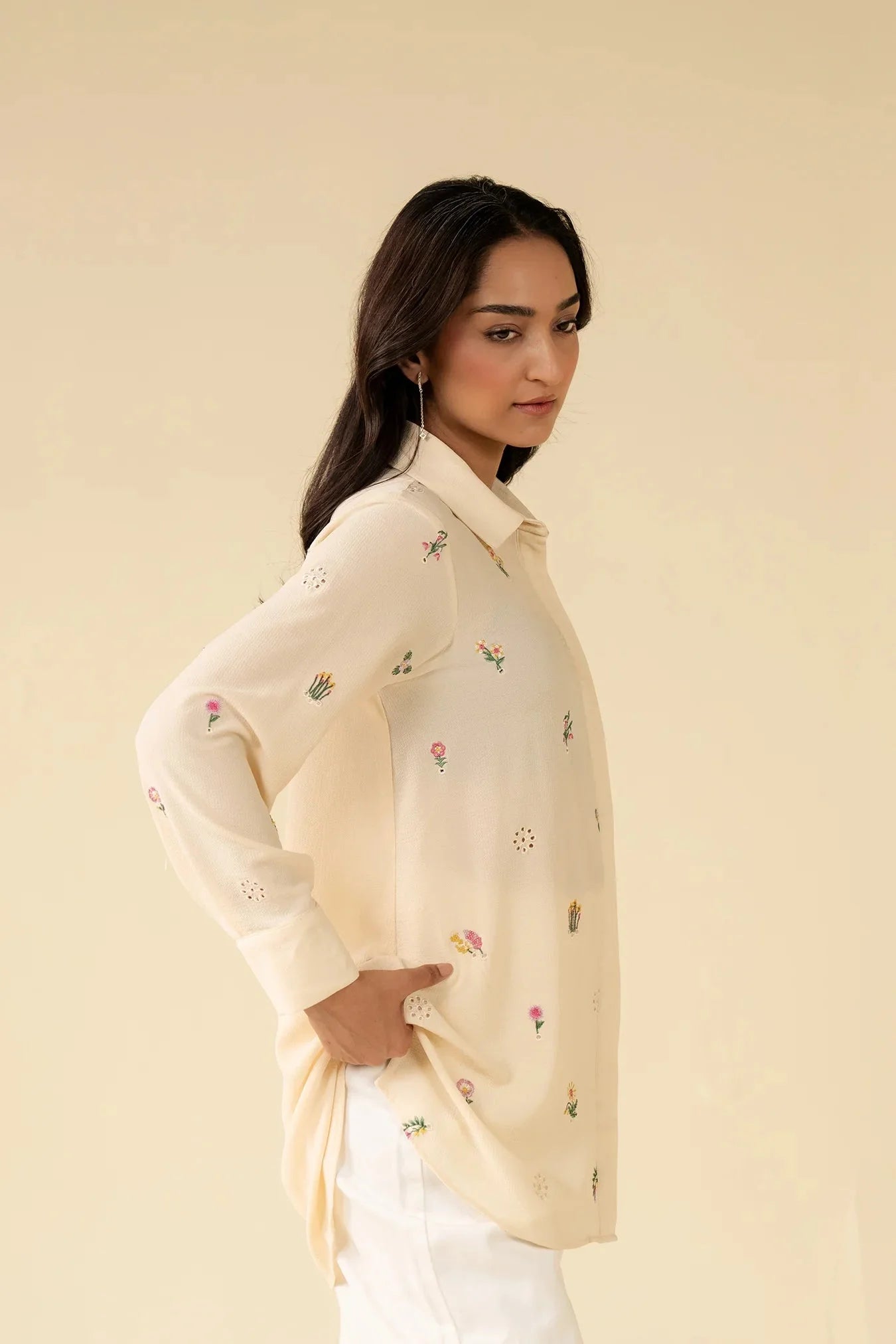 1 Piece Embroidered Button Down Shirt Pret SS - 25