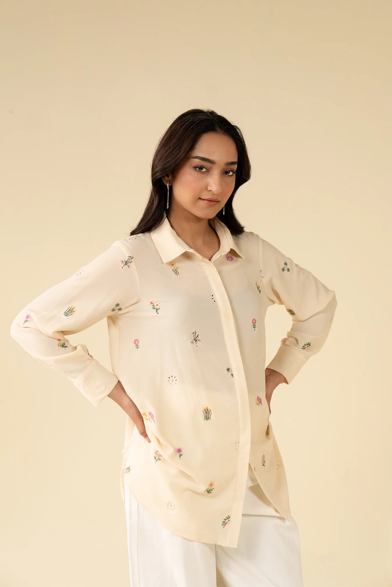 1 Piece Embroidered Button Down Shirt Pret SS - 25