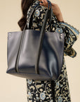 Blue Faux Leather Tote Bag Beyond East Official