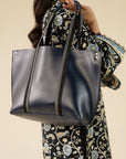 Blue Faux Leather Tote Bag Beyond East Official