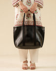 Black Faux Leather Tote Bag Beyond East Official