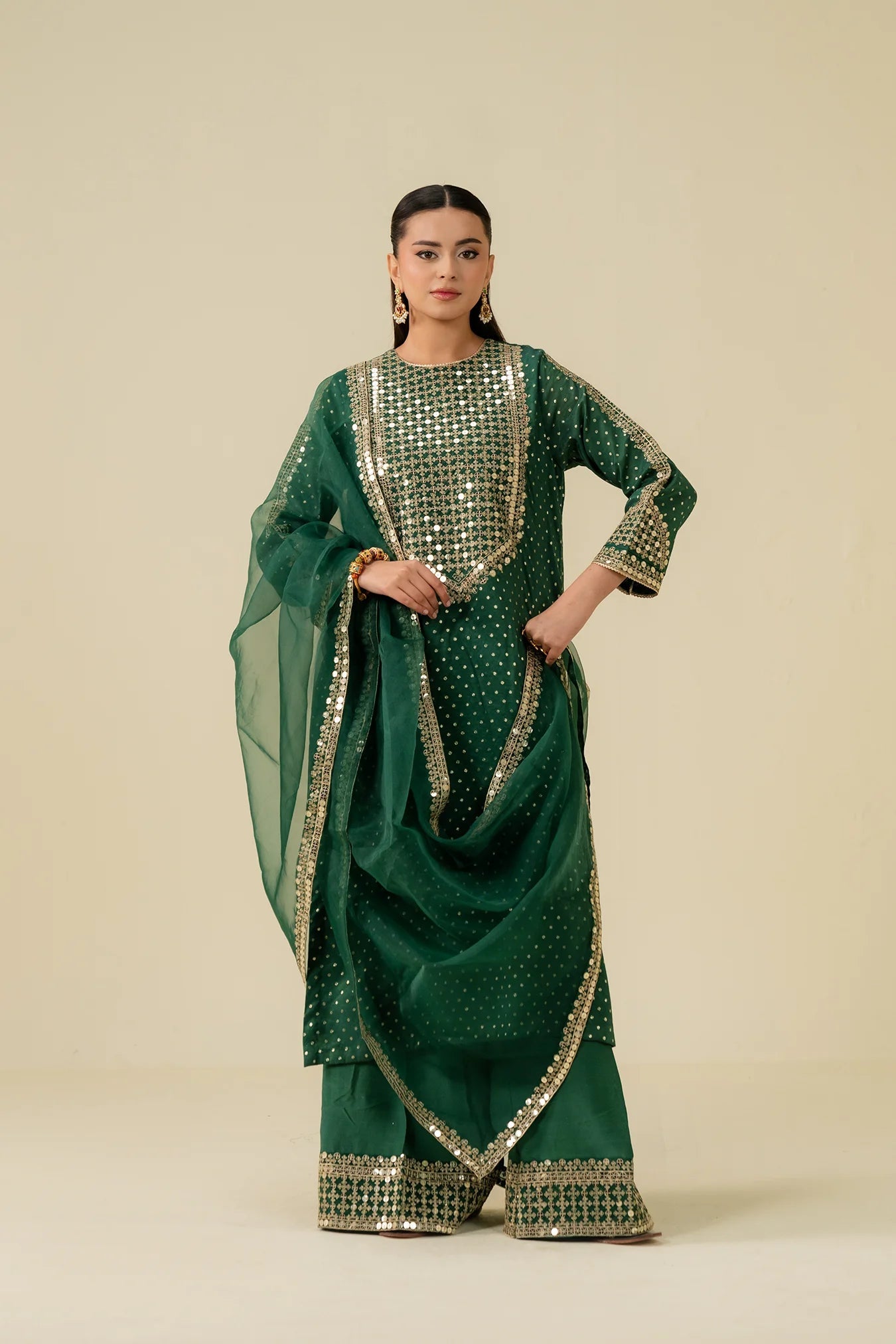 3 Piece Embroidered Badla Suit Pret SS - 25
