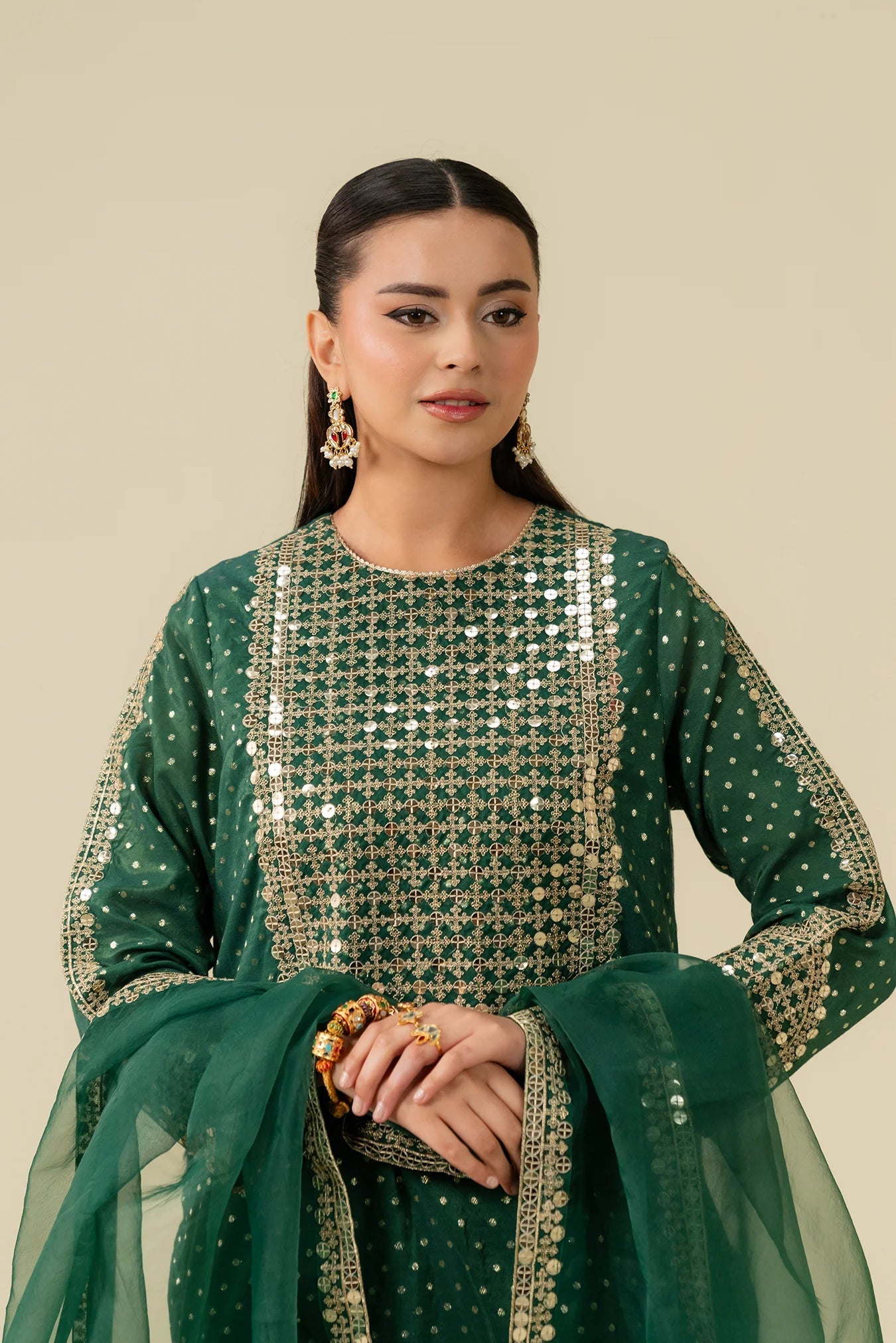 3 Piece Embroidered Badla Suit Pret SS - 25