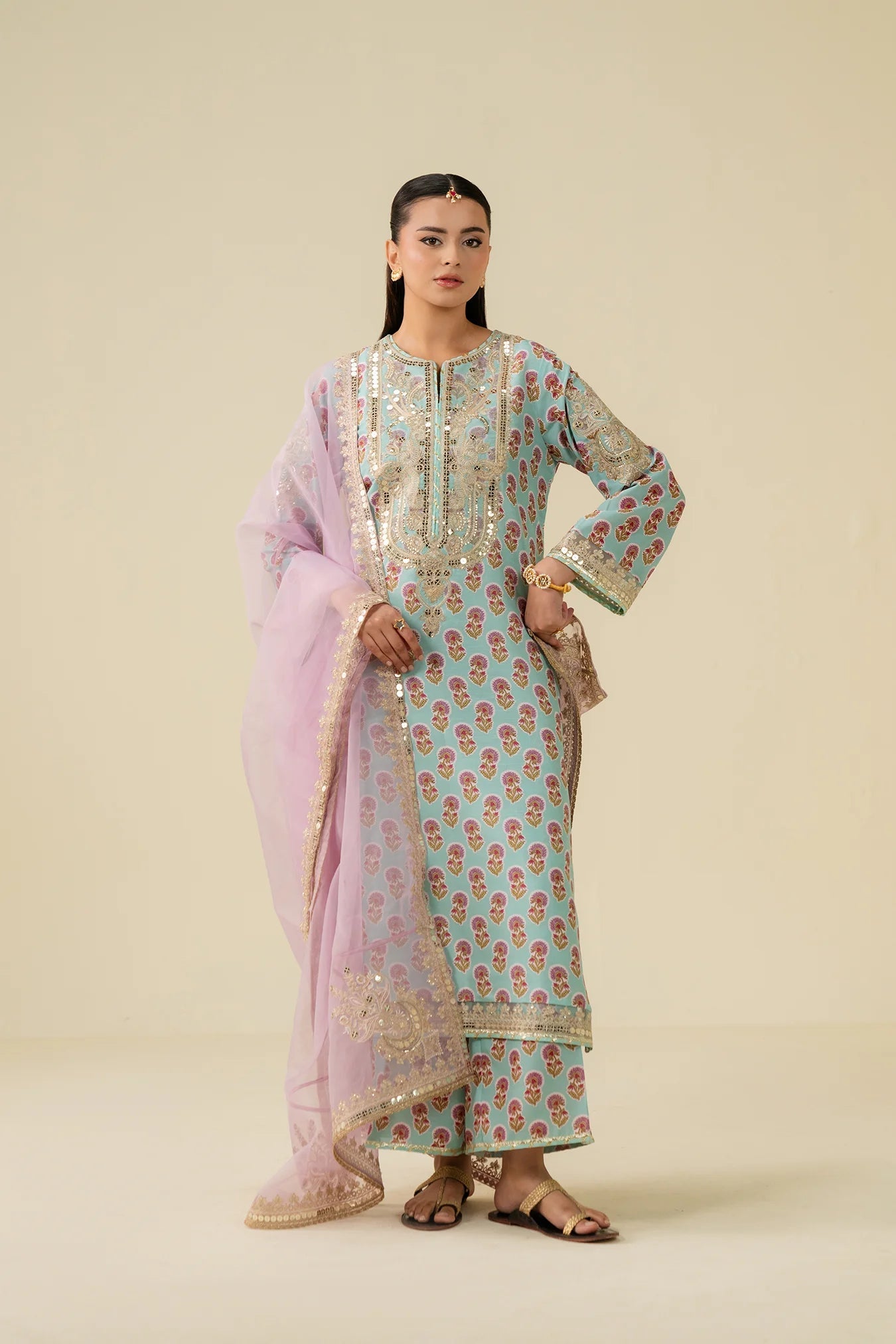 3 Piece Embroidered Raw Silk  Suit Pret SS - 25