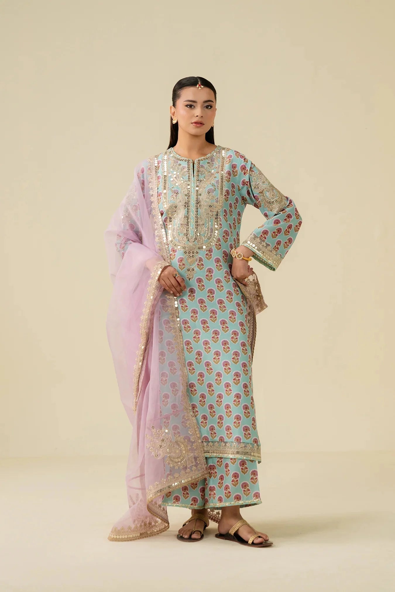 3 Piece Embroidered Raw Silk  Suit Pret SS - 25