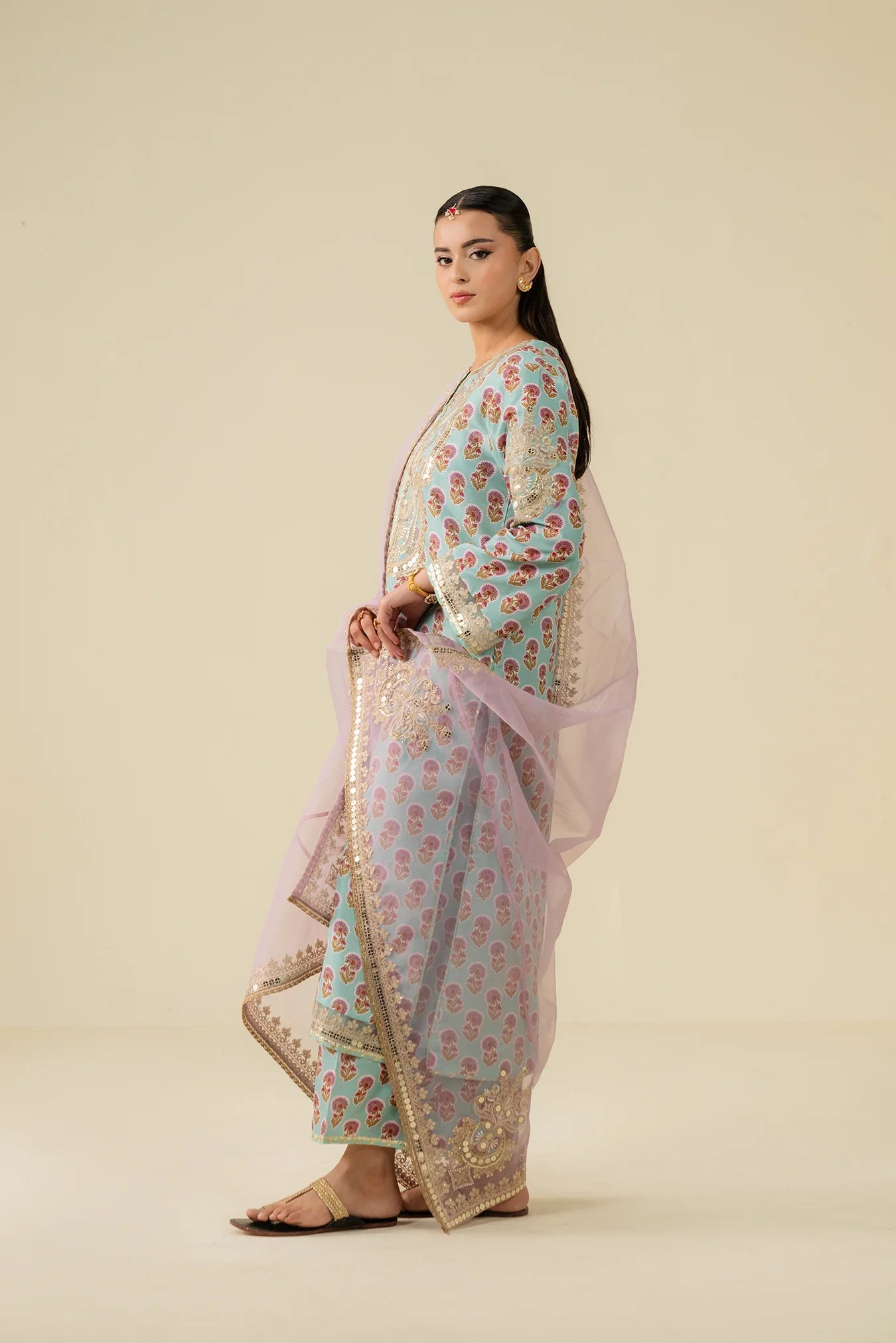 3 Piece Embroidered Raw Silk  Suit Pret SS - 25
