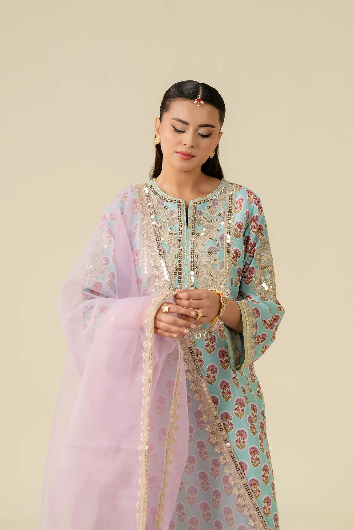 3 Piece Embroidered Raw Silk  Suit Pret SS - 25