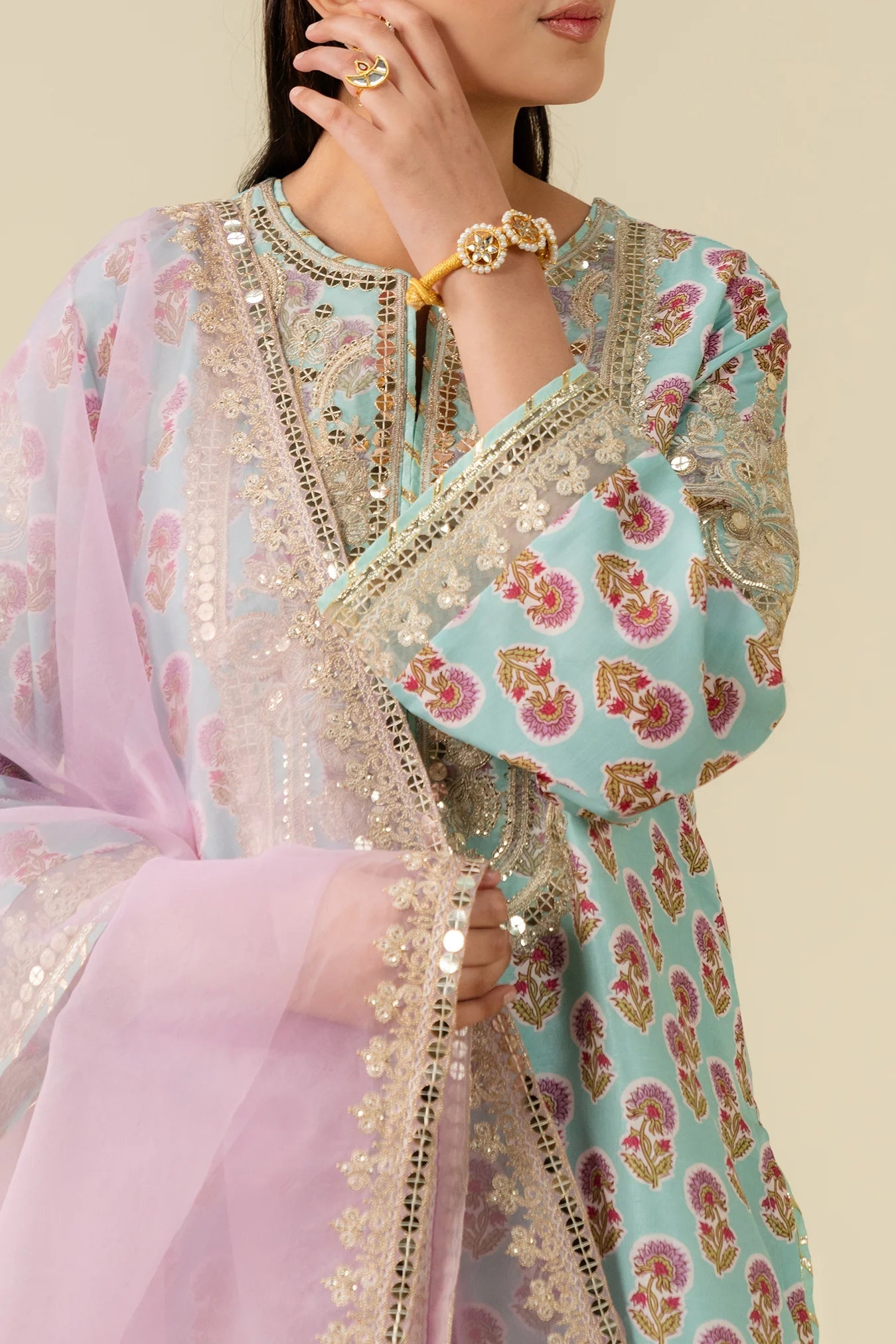 3 Piece Embroidered Raw Silk  Suit Pret SS - 25