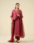 3 Piece Embroidered Raw Silk Suit