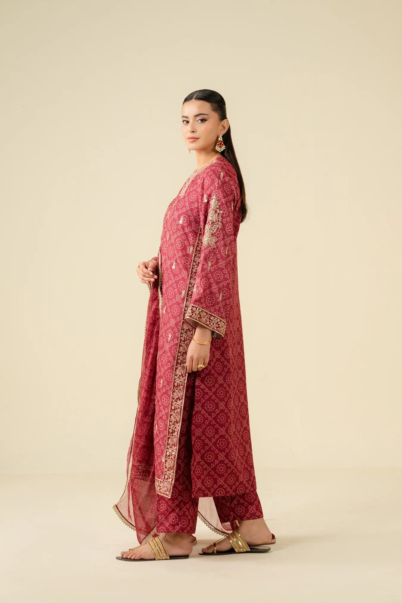 3 Piece Embroidered Raw Silk Suit Pret SS - 25