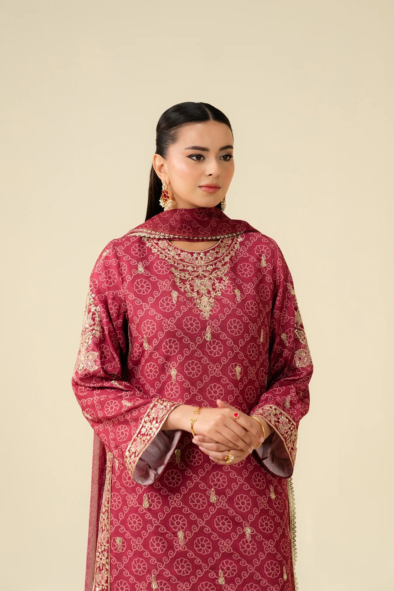 3 Piece Embroidered Raw Silk Suit Pret SS - 25