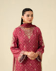 3 Piece Embroidered Raw Silk Suit Pret SS - 25