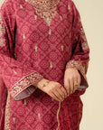3 Piece Embroidered Raw Silk Suit