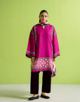 linen unstitched 3 piece suit fabric pink printed detail