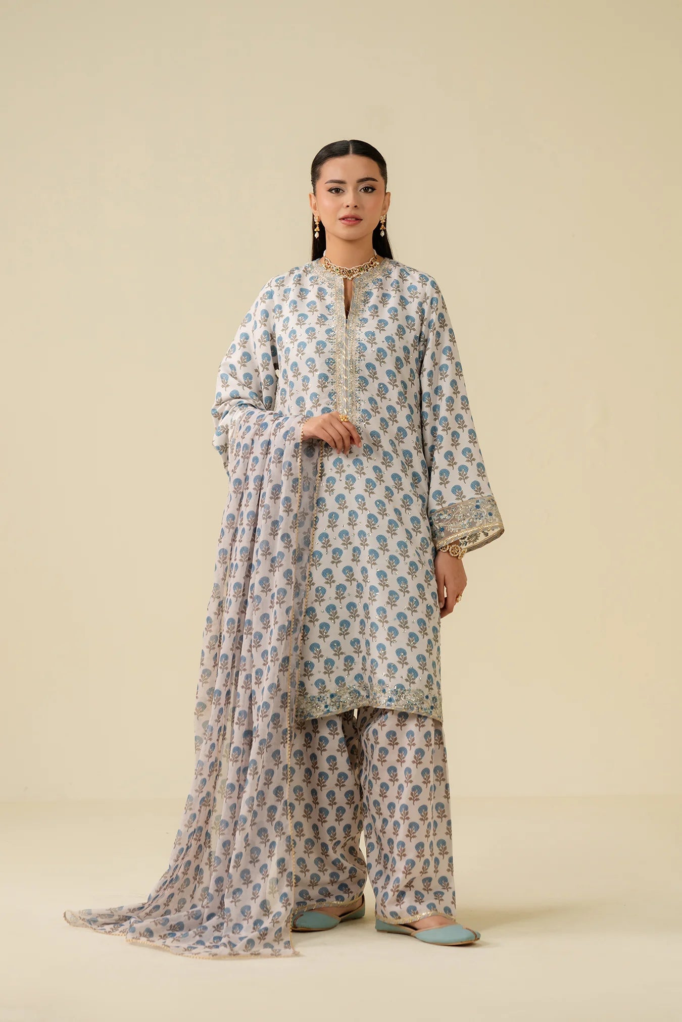 3 Piece Embroidered Raw Silk Suit Pret SS - 25