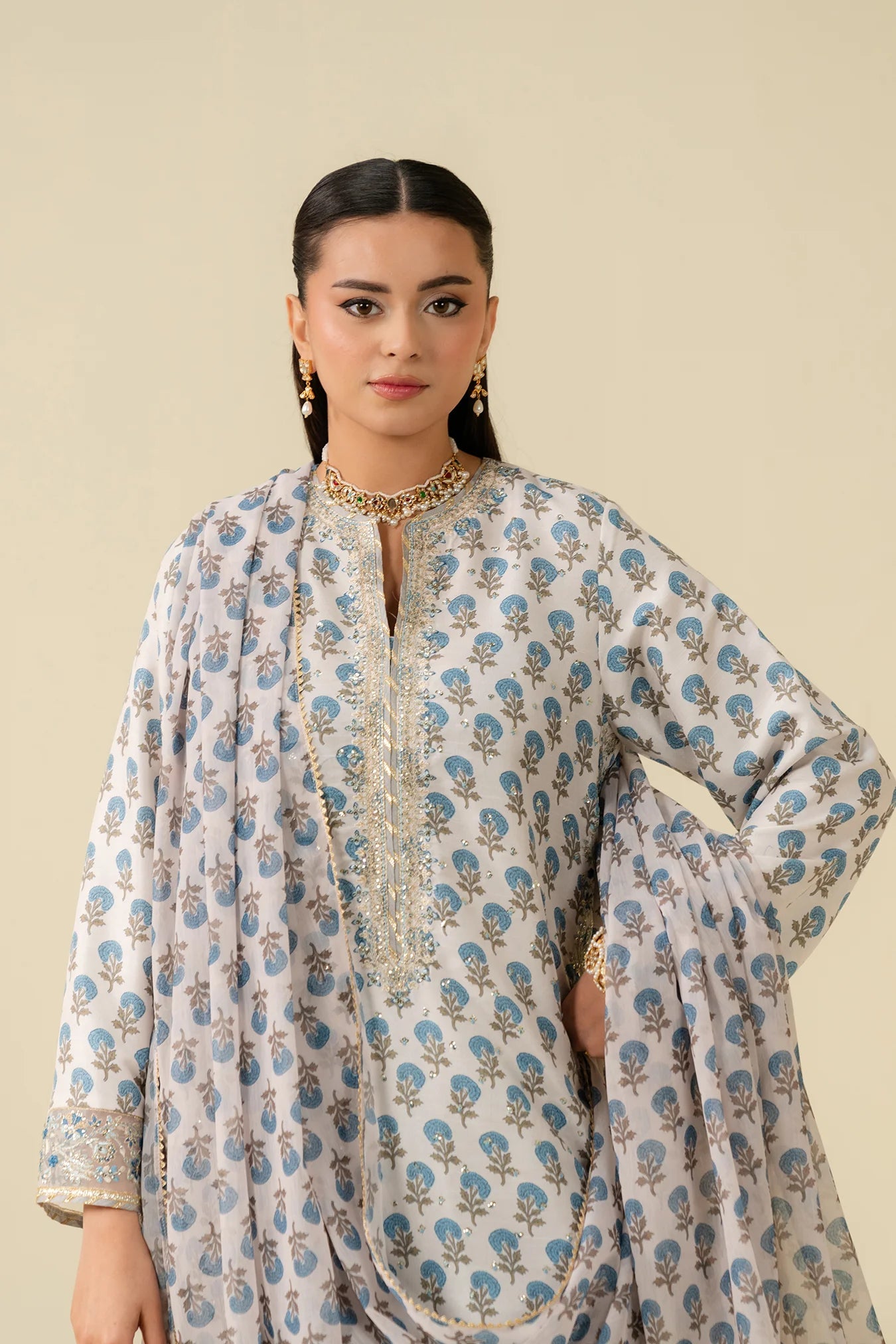 3 Piece Embroidered Raw Silk Suit Pret SS - 25