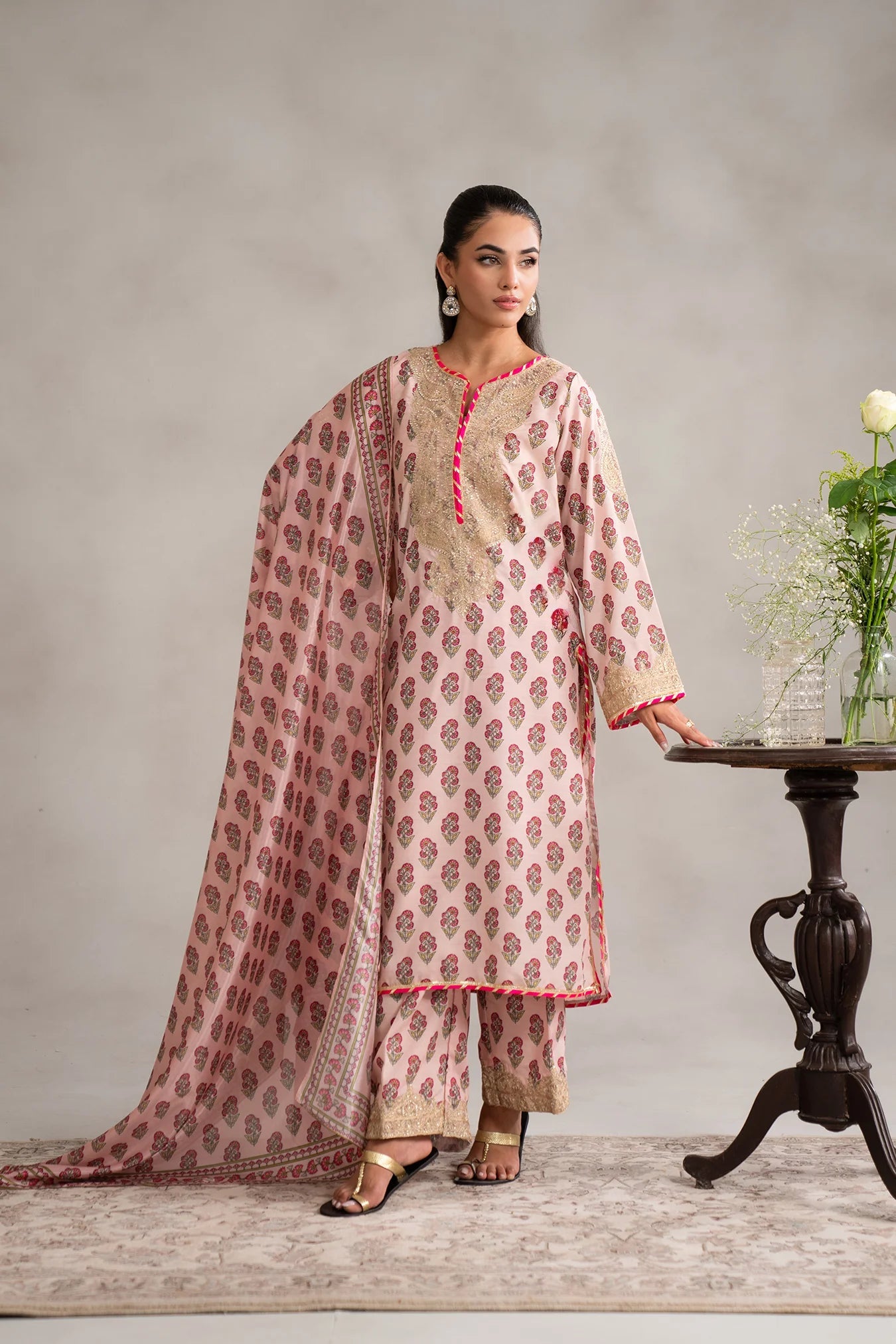 3 Piece Embroidered Raw Silk Suit Pret SS - 25