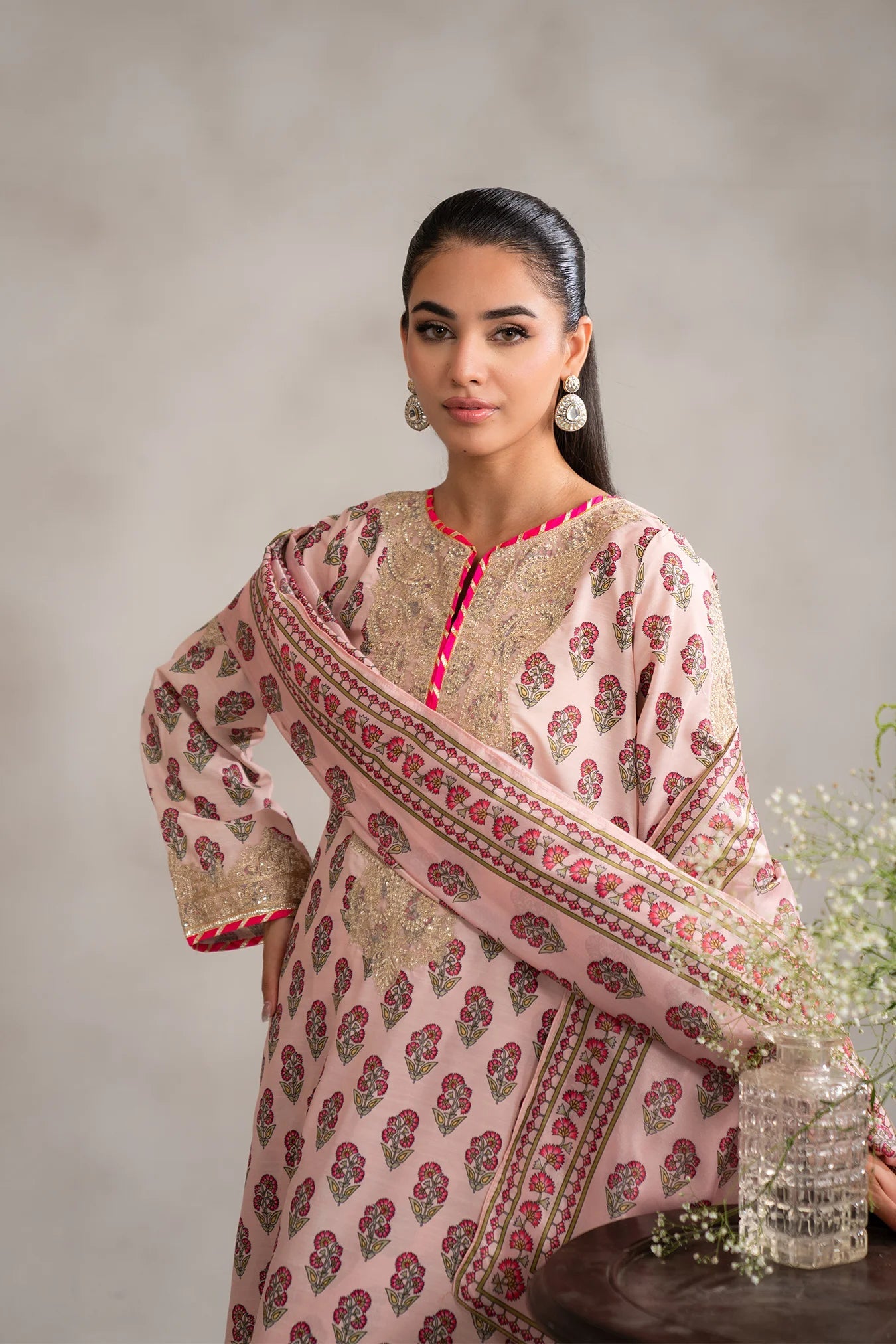 3 Piece Embroidered Raw Silk Suit Pret SS - 25